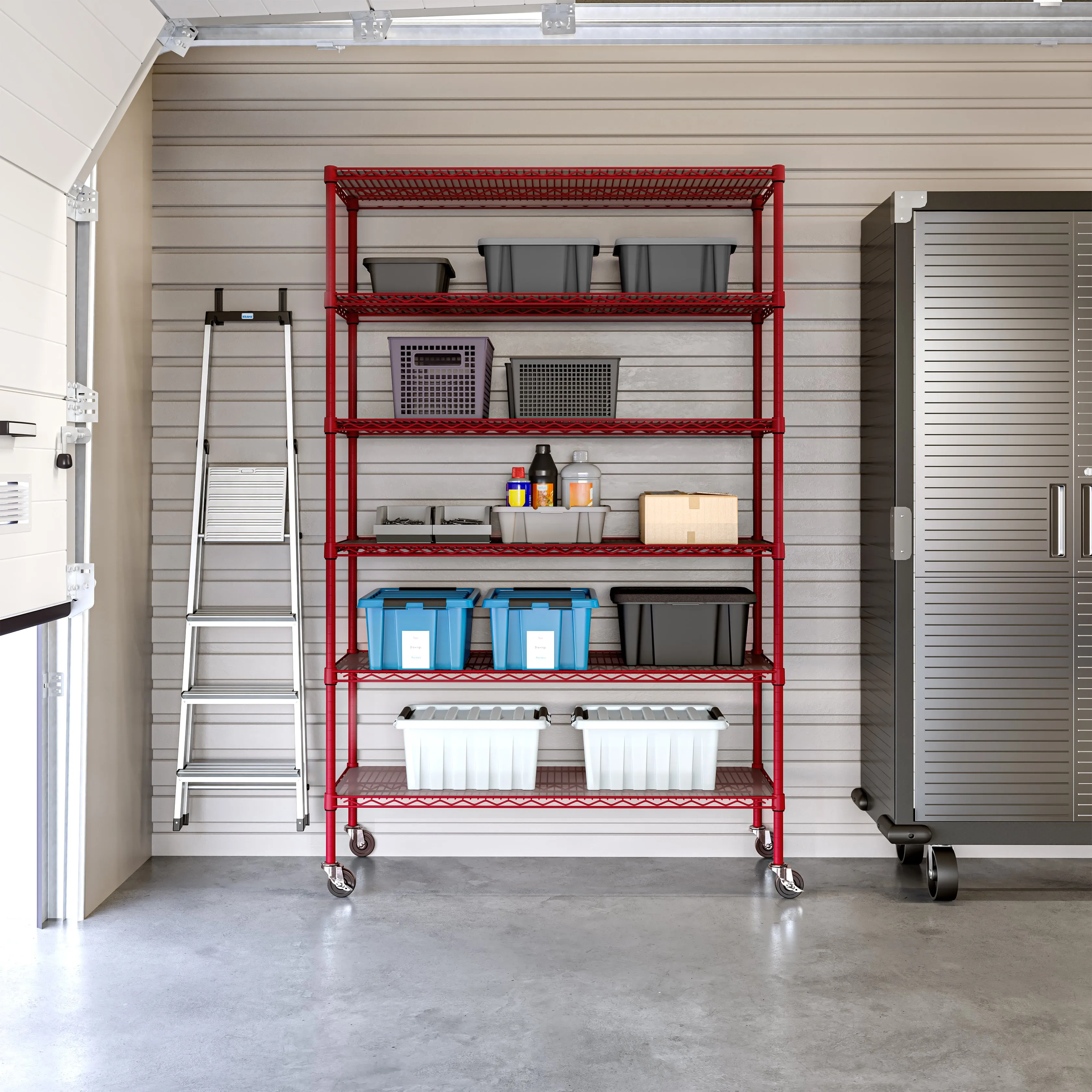 UltraDurable® 6-Tier NSF Steel Shelving with Shelf Liners, Red