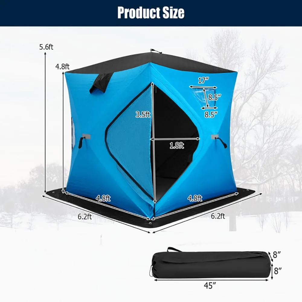 valiant Portable 2 Person Ice Shanty with Cotton Padded Walls, Oversize Privacy Tent, Easy Set Up Privacy Shelter, Blue