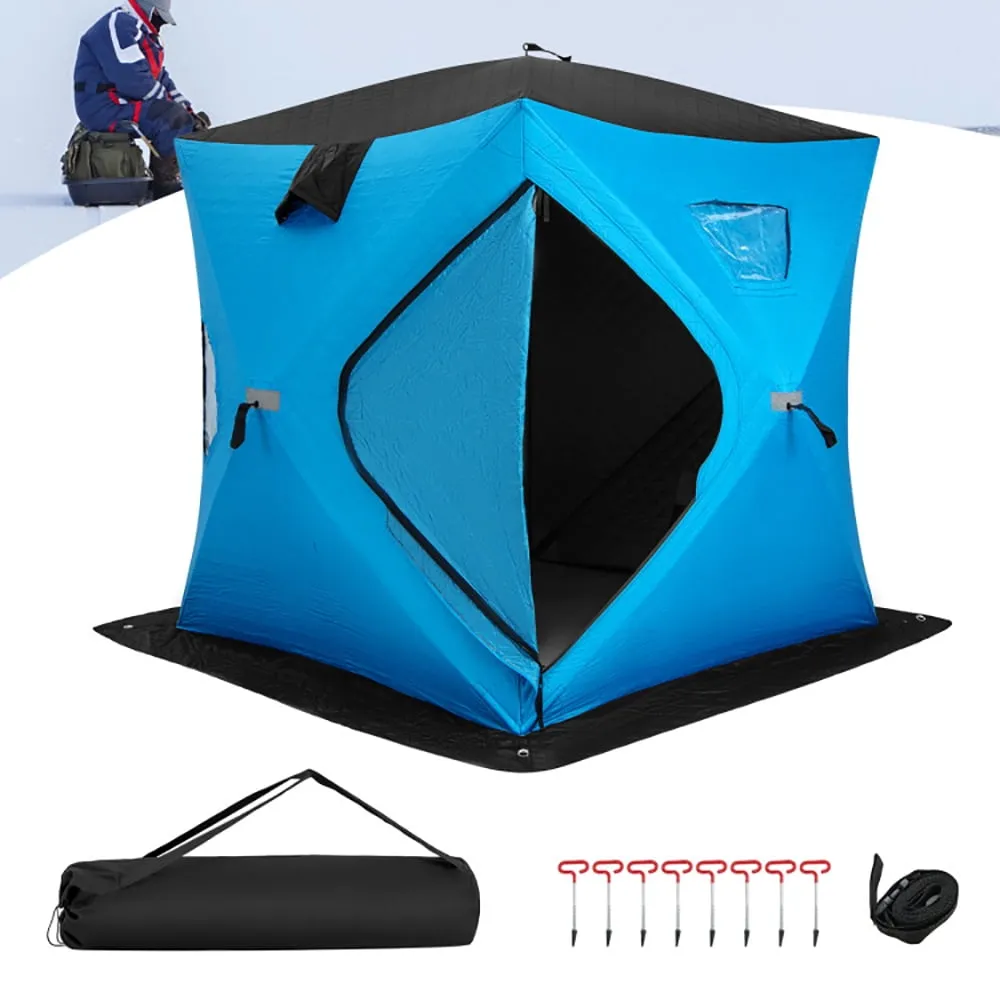 valiant Portable 2 Person Ice Shanty with Cotton Padded Walls, Oversize Privacy Tent, Easy Set Up Privacy Shelter, Blue