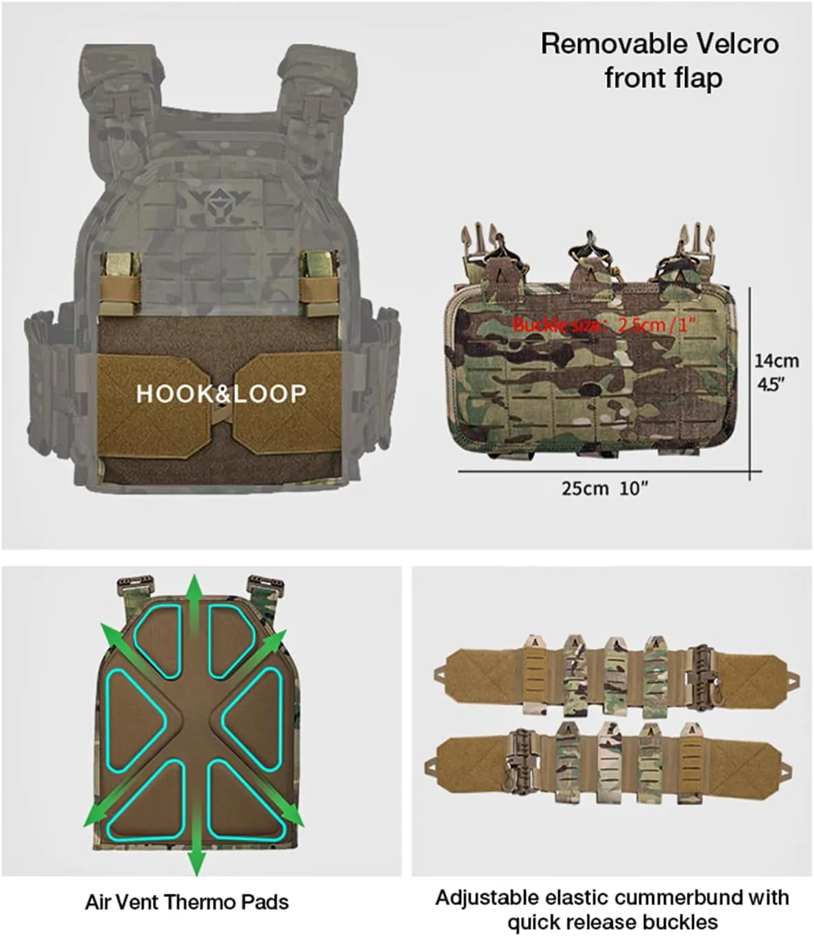 vAv YAKEDA Quick Release Tactical Laser-Cutting Vest Multicam Lightweight Vest