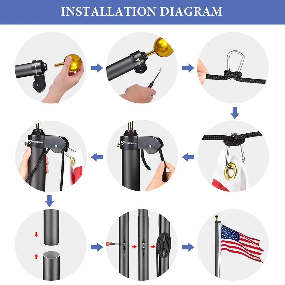 Yescom 25' Sectional Flag Pole and Flag Kit with Regal Eagle