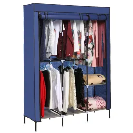Yiilove Stylish Wardrobe Storage Portable Clothes Closet Organizer with Rollable Wardrobe Curtain for Bedroom to Storage Clothes & Shoes (Blue)